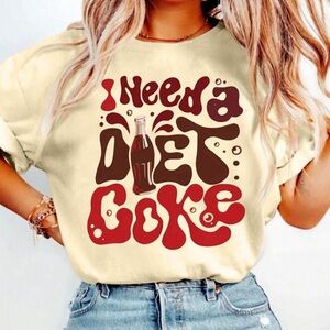 Cream Graphic Tee with Red and Brown Print I need a Diet Coke